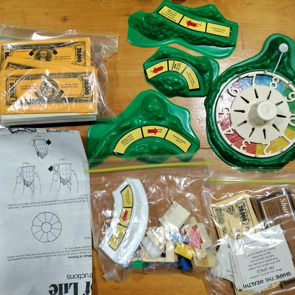 Game Of Life Board Game Parts with Green and Yellow Components